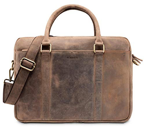 LEABAGS Messenger Bag, Istanbul Vintage Echtleder Umhängetasche Herren & Damen,16 Zoll Leder Laptoptasche DIN A4 für Studium Uni Büro Arbeit Schultertasche Messenger Bag Umhängetasche mit Schultergurt