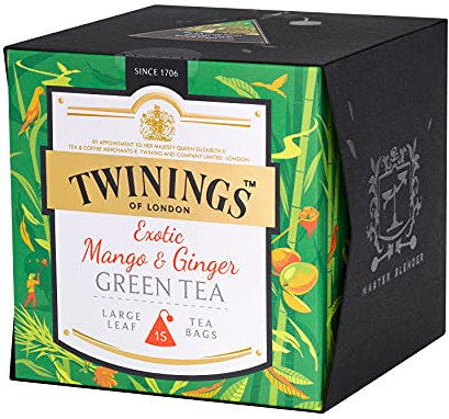 Twinings Platinum Exotic Mango and Ginger Green Tea - hochwertiger Grüner Tee im Teebeutel - Premium Grüntee-Mischung mit dem Geschmack von exotischer Mango und pikantem Ingwer, 15 Teebeutel (30g)