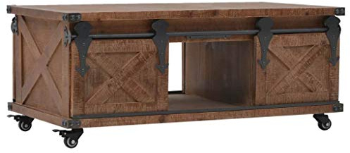 Festnight Couchtisch mit Rollen | Holz Wohnzimmertisch mit Stauraum | Retro Sofatisch | Wohnzimmer Holztisch | Vintage Kaffeetisch | Braun Massives Tannenholz 91 x 51 x 38 cm