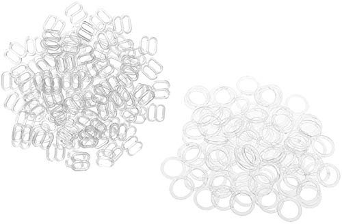 EPRHAY 100 Stück Klarer Kunststoff Leichter BH Dessous Träger Clip Slider 8 Form und O-Ring-Schnalle Bikini Verschlüsse für BH-Träger Bekleidung Findings