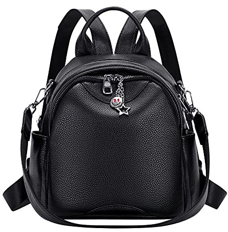 ALTOSY Mini Rucksack Damen Klein Echtes Leder Rucksäcke Mode Uni Daypack Schultertasche (S97, Schwarz)