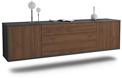 Dekati Lowboard Aurora hängend (180x49x35cm) Korpus anthrazit matt - Front Holz-Design Walnuss - Push to Open