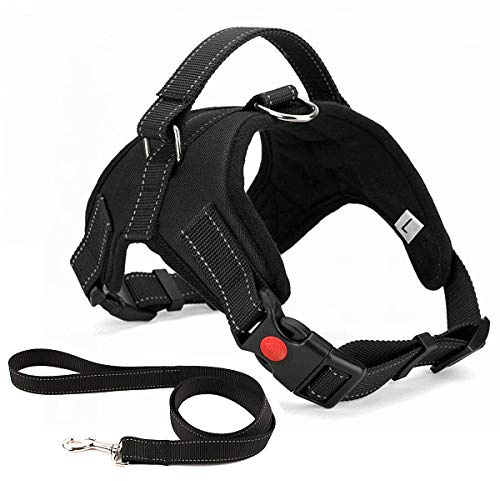 Musonic Harnais pour Chien sans Traction, Confort Réglable et Respirable, Laisse Incluse, pour Petit Moyen et Grand Chiens, Idéal pour l'Entra Nement et la Marche M Noir