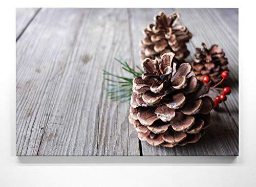 BilderKing Besinnliche Wandbilder zu Weihnachten, Motiv Zapfen als 50x50cm großes Leinwand-Bild. Dekorieren Sie Küche, Wohnzimmer, Schlafzimmer. Fertig aufgespannt auf 2cm Holzrahmen
