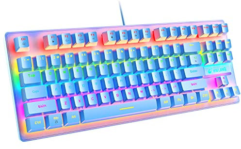 Clavier de jeu mécanique filaire Mini 87 touches Bleu Switch Clavier mécanique avec 8 modes rétroéclairés arc-en-ciel, 12 boutons multimédia, 29 touches anti-ghosting pour joueurs et dactylographes