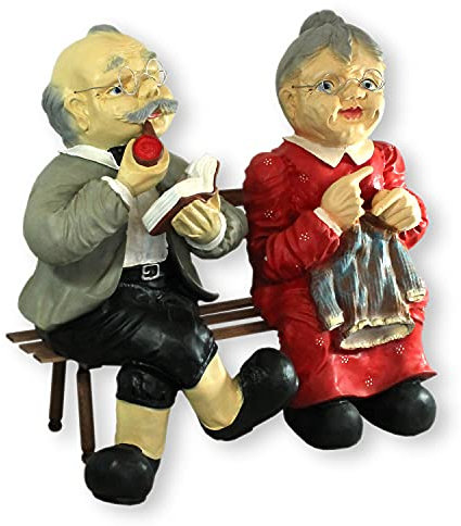 colourliving Gartenfigur Deko Figur Oma und Opa auf Bank XL Gartendekoration Figur Großeltern auf Bank
