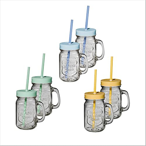 Haushalt International Trinkglas Partyglas 2er Set m. Deckel + Trinkhalm