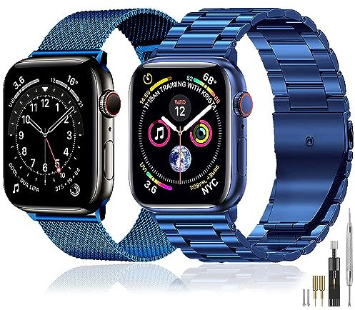 baklon 2 Piezas Compatible Con Correa Apple Watch 42mm(Series 1 2 3)/44mm/45mm/49mm/46mm, Inoxidable Bracelet de Compatible Con iWatch Series SE/SE2/Ultra2/Ultra/10 9 8 7 6 5 4 3 2 1,Azul