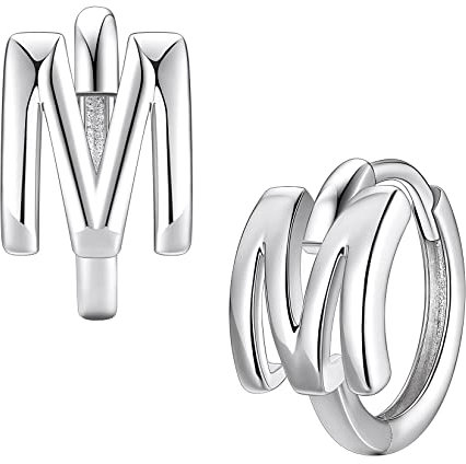 Suplight Ohrringe Damen mit Buchstabe M Creolen aus 925 Sterling Silber Initiale Alphabet Schmuck Geschenk für Frauen Mädchen