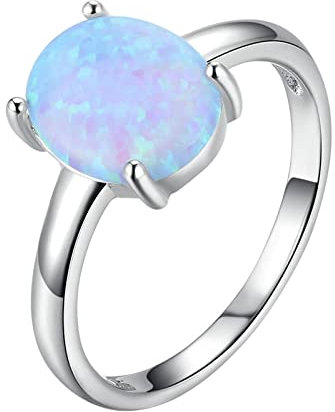 Skcess Engagement Ring Silber 925, Ringe Vintage Silber Klassische Schlichtheit Opal Damenring Größe 57 (18.1)