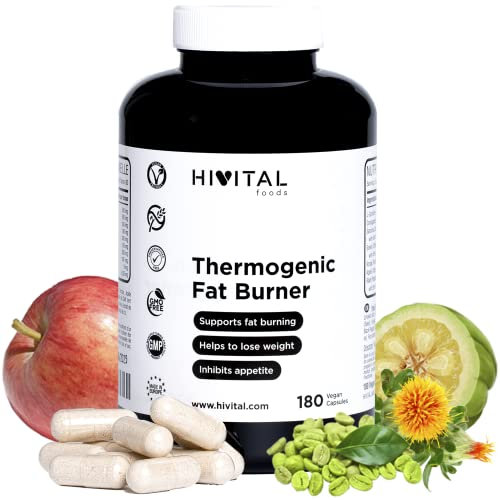 Fettverbrenner. 180 vegane Kapseln 2 Monate. Thermogenes Mittel auf Basis von L-Carnitin, CLA, grünem Kaffee, Garcinia Cambogia, Glucomannan, Apfelweinessig und schwarzem Pfeffer. Von HIVITAL