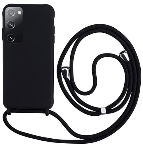 Keteen handyband hülle für Samsung Galaxy S20 FE Handyhülle mit Band Slim Silikon S20 FE hülle mit Abnehmbar Kordel Stossfest Bumper Cover zum Umhängen Necklace Handyhülle für Samsung S20 FE-Schwarz