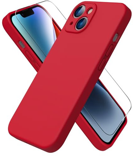 ACRONIX Compatible with iPhone 14 Case 6.1,with 1 x Screen Protector, Silky-Soft Touch Liquid Silicone Shockproof Rubber Cases Comprehensive Protection Cover for iPhone 14-Red