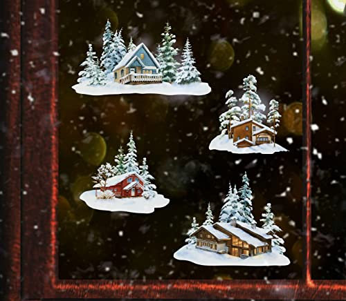 wolga-kreativ Fenster Fensterbilder Glasdekorfolie Motiv Fensterfolie FenstertattooWinter Weihnachten Advent Winterdorf Aufkleber Fenster wiederverwendbar Kinderzimmer Deko