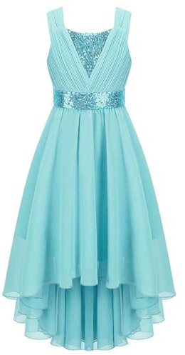 Freebily Vestito Bambina Elegante Paillettes Vestito da Principessa Cerimonia Ragazze Senza Maniche Chiffon Abito da Sposa Nozze Festa Damigella d'Onore Compleanno Battesimo Turchese 11-12 Anni
