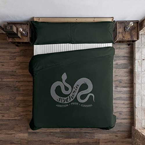 BELUM Bettbezug Harry Potter, Bettbezug mit Knöpfen 100% Baumwolle, Modell Slytherin Values, für Betten mit 135/140 cm (220 x 220 cm)
