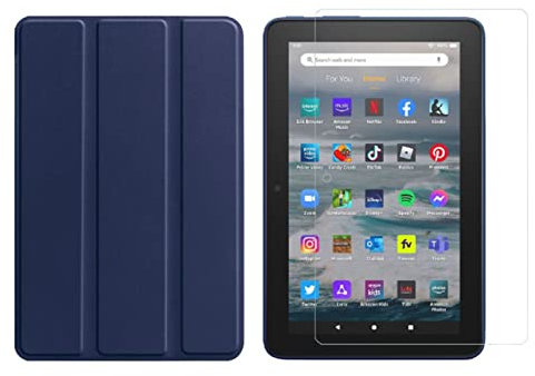 Set 2 in 1 per Amazon Kindle Fire 7 12. generazione 2022 7 pollici con copertura sottile del tablet + copertura protettiva in vetro temperato