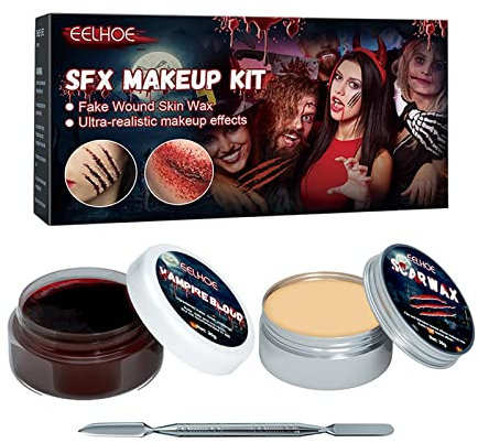 ZXCVWWE Halloween Sfx Make-up Kit Sicher Hautfreundliche Narben Wachs Set Effekte Spatel Spezial Gel Wunden Fake Realistisch Q6o7 Silber Blood Ma
