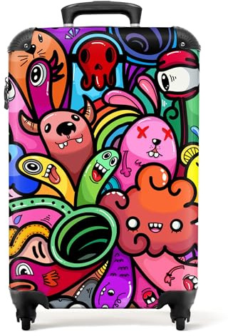 NoBoringSuitcases© Koffer Handgepäck Trolley Rollkoffer Kleine Reisekoffer | 55x35x20 cm - mit 4 Rollen - Design - Monster - Regenbogen - Lustig - Mädchen - Jungen - Fotokoffer - Boardgepäck