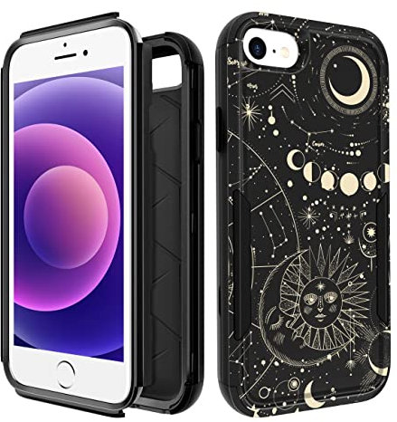 Plakill iPhone SE 2020/2022/3rd Gen & 7/8 Heavy Duty Protective Case, Space Constellation Design, Shock-Absorbent, Camera Protector, Black, TPU Material, Rugged/Protective Case