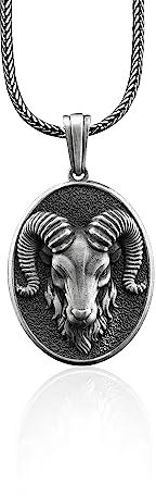 BySilverStone Jewelry -Aries Ram Handmade Sterling Silver Men Charm Necklace, Aries Zodiac Sign Jewelry, Aries Ram Men Pendant, Horoscope Necklace, Animal Necklace, Sterling Silver, No Gemstone