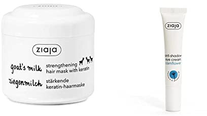 Ziaja Leche De Cabra Mascarilla Para El Cabello 200Ml 236 gr & Contorno de Ojos Crema Antiojeras con Aciano - 15 ml