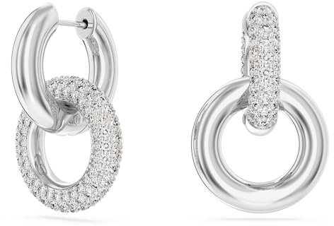 Swarovski Dextera Kreolen, Weiße und Rhodinierte Damenohrringe mit Strahlenden Swarovski Kristallen