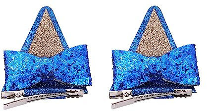 2 Stück Haarspangen mit Hundeohren, Glitzer Haarspangen mit Schleife für Kleinkinder Mädchen süß Haarschmuck für Geburtstagsfeiern Halloween Weihnachten Dekorationszubehör (Blau)