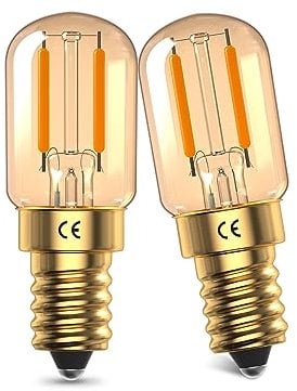 DoRight 1W E14 LED Bulbs, Vintage Amber E14 LED Filament Bulb, Soft Light Warm White 2200K, SES Small Screw Bulbs, T22 Tubular Glass Bulbs, 10W-15W Equivalent, 95 Lumen, Non-Dimmable, 2 Pack