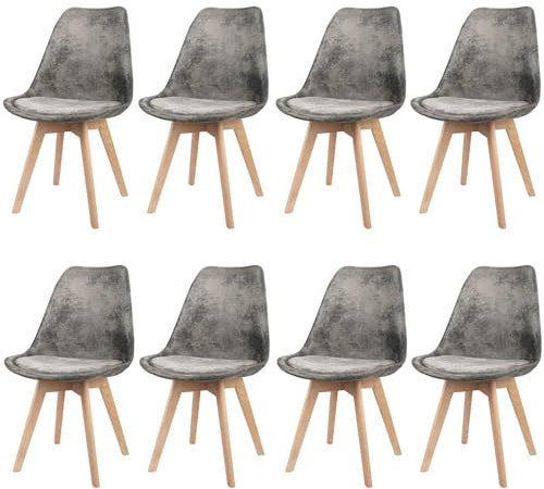 JIJIAN 8er Set Esszimmerstühle aus Wildleder mit Kissen und Holzbeinen Küchenstühle, Moderner Nordic Stil für Esszimmer, Küche und Wohnzimmer