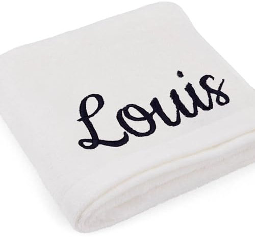 Cawö Premium Handtuch mit Namen oder Wunschtext Bestickt, personalisiertes Duschtuch, individuelles Duschtuch, 100% Baumwolle, 70 x 140 cm Weiß