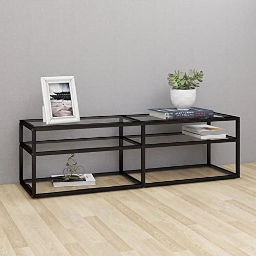 Homgoday Mobile Porta TV Trasparente 140x40x40,5 cm in Vetro Temperato, Mobile Porta TV, Mobiletto Basso per TV Tavolino da Salotto Supporto TV per Soggiorno