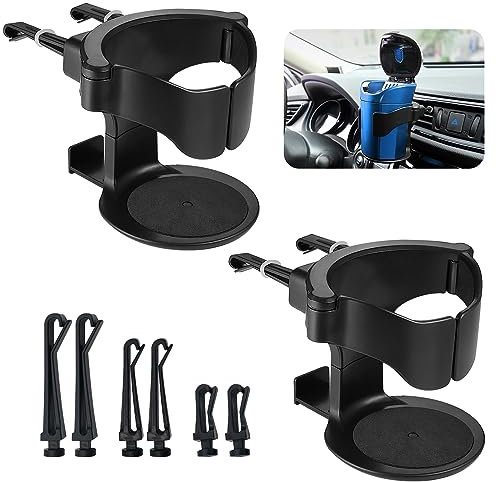 Monsully 2Pcs Car Cup Holder, Universal Car Drink Cup Holder, Adjustable Clip-On Bracket Air Vent Cup Holder with Car Ventile Clips Water Bottle Holder Drink Stand, for Beverage Cans, Coffee Cups