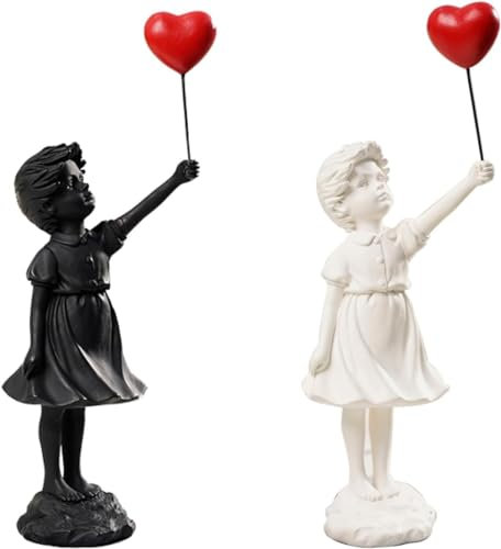 CHEYLIZI Estatua de Globo Volador para niña, decoración del hogar de Escultura de Arte Moderno, Figura de Resina, Adorno Artesanal Blanco y Negro