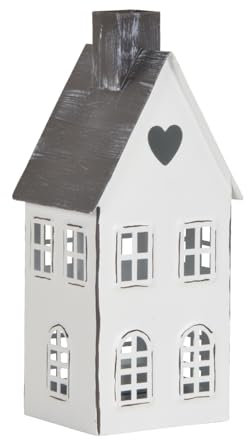 dekorative kleine Tisch - Laterne aus Metall in Haus-Form weiß mit anthrazitfarbenem Dach in verschieden Größen (weiß klein)