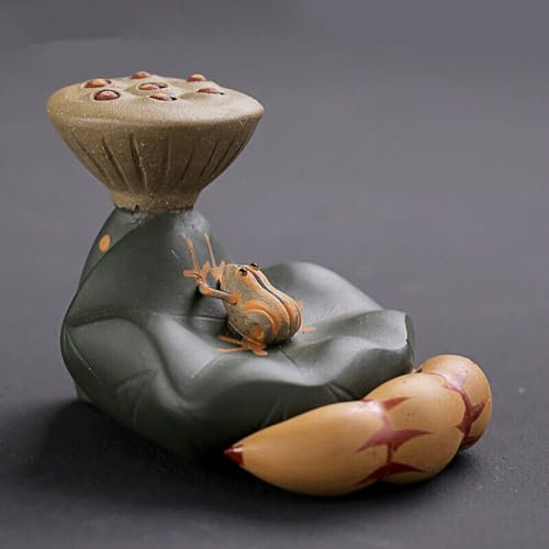 Yixing Zisha Rana de hoja de loto creativa, té, mascota, tono púrpura, soporte para tetera, tapa, 7 cm