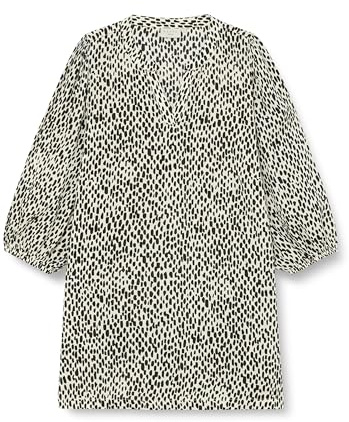 Kaffe Curve Damen Plus-Size Women's Tunic 3/4 Sleeves V-Notch Neck Casual Fit Printed Tunika, Turtledove/Black Graphic Dot,