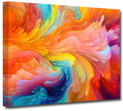 CXHOSTENT Abstraktes buntes Bild auf Leinwand Regenbogen Leinwandbild orange und blaue Kunstdrucke mehrfarbige Pastellfarben Blöcke Spritzdekor (A, 30.00 x 45.00 cms)