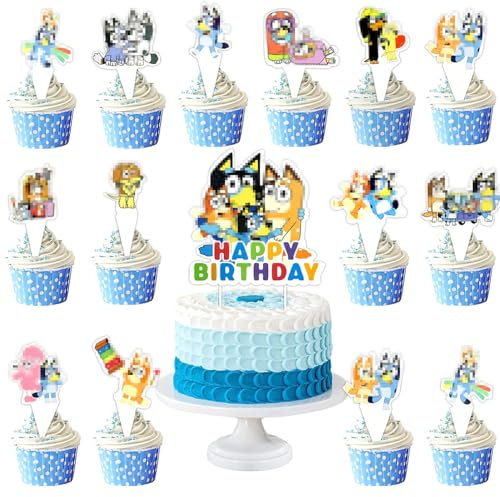 25 Stück Blue Dog Cupcake Toppers,Tortendeko Geburtstag,Blue Dog Cake Topper,Dog Kuchendeko,Blue Dog Kuchen Deko,Cupcake Toppers Junge&Mädchen,für Tortendeko,Party Dekorationen für Kinder