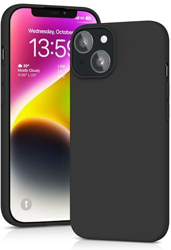 YATWIN für iPhone 14 Plus Hülle, Premium Silikon Handyhülle mit Kameraschutz, Seidig-Weicher Berühren Ultra Dünne Stoßfeste Kratzfeste Schutzhülle, Schwarz