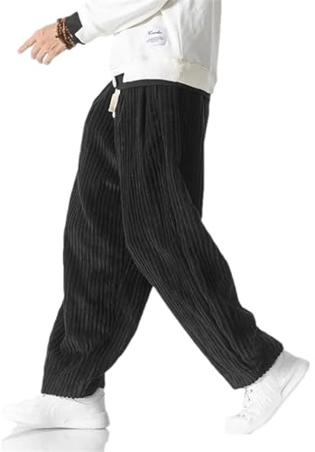 BoShiNuo Pantaloni Harem da uomo giapponesi invernali con cintura in corduroy pantaloni da jogging casual pantaloni da tuta hip-hop da uomo, Nero , M