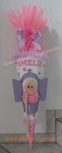 Schultüten Bastelset Prinzessin Rapunzel weiß-rosa-lila Schultüten-Rohling Schultütenzuschnitt 400g Karton