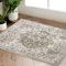 TOPICK Fußmatte Waschbar 60x90cm Braun Kurzflor Türmatte Vintage Innenbereich Faltbar Dünner Teppich Retro Distressed Multi Blumendruck Land Boho rutschfest Küche Schlafzimmer