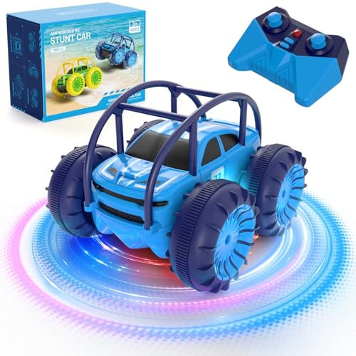 MaxTronic telecomandate Amphibien Ferngesteuertes Auto, Wiederaufladbares Direktladen 360° Salto wasserdichtes RC Stunt Auto 2.4G 15KM/H 4WD Allrad Geländewagen Spielzeug für Jungen 3-12 Jahre