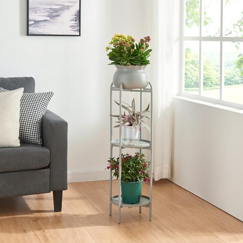 [en.casa] Porte-plantes Style Intemporel avec Cache-Pot Support de Plantes pour Intérieur Étagère à Fleurs pour Salon Chambre Métal 95 x 27 x 27 cm Gris