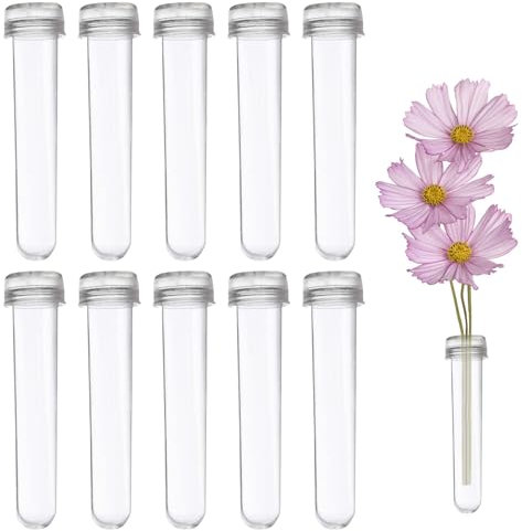 10 stück Blumenröhrchen mit Deckel, Orchideenröhrchen aus Kunststoff, Blumenkonservierungsröhrchen, hängendes Blumenreagenzglas, Blumenarrangementröhrchen mit Deckel, dekoratives Blumenröhrchen