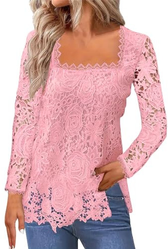 Mes Commandes en Cours De Livraison,Chemisier Femme Chic Et Élégant Dentelle Tee Shirt Femme Manches Longues Tunique Femme Grande Taille Haut Femme Ete Blouse Femme VêTements Femme(Rose,M)