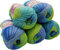 500g Strickwolle Ilkadim Export Cotton gold mit Farbverlauf mehrfarbig, 5 x 100 Gramm Strickgarn 55% Baumwolle (blau mint grün 4146)