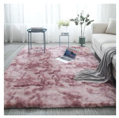 Hochflor Wohnzimmer Teppich 120x170 Anti Rutsch Einfarbig Langflor Shaggy Pflegeleicht Flauschig Weich Rechteckig Kleiner Teppich Modern Teppich für Schlafzimmer Balkon(Light pink,100 x 160 cm)