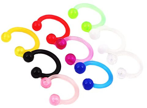 AMDXD 9 Stücke Nasenringe für Nasenflügel, 1.2mm C Nostril Piercing Bunt, Ohr Lippe Nase Zunge Augenbrauen Piercing Set für Frauen